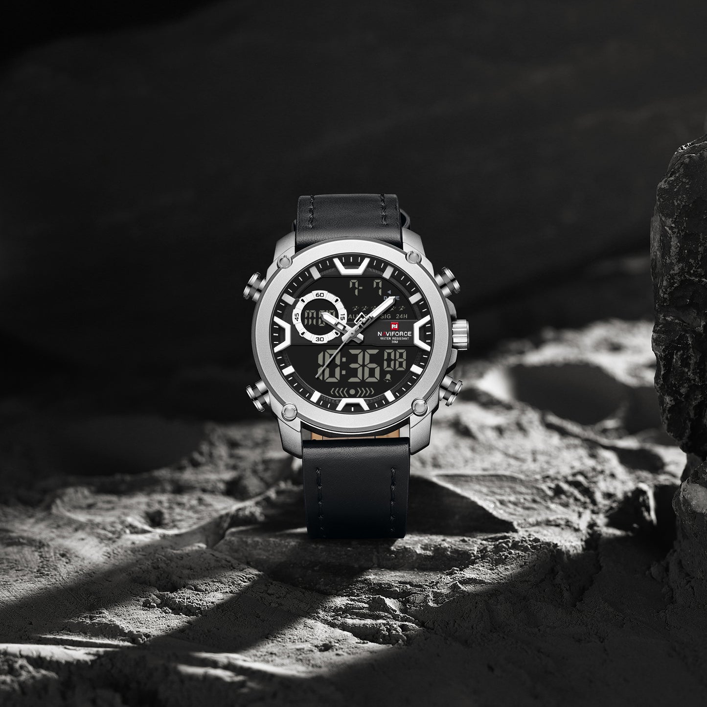 Naviforce 9261 Urban Men Leather Watch - Silver Black