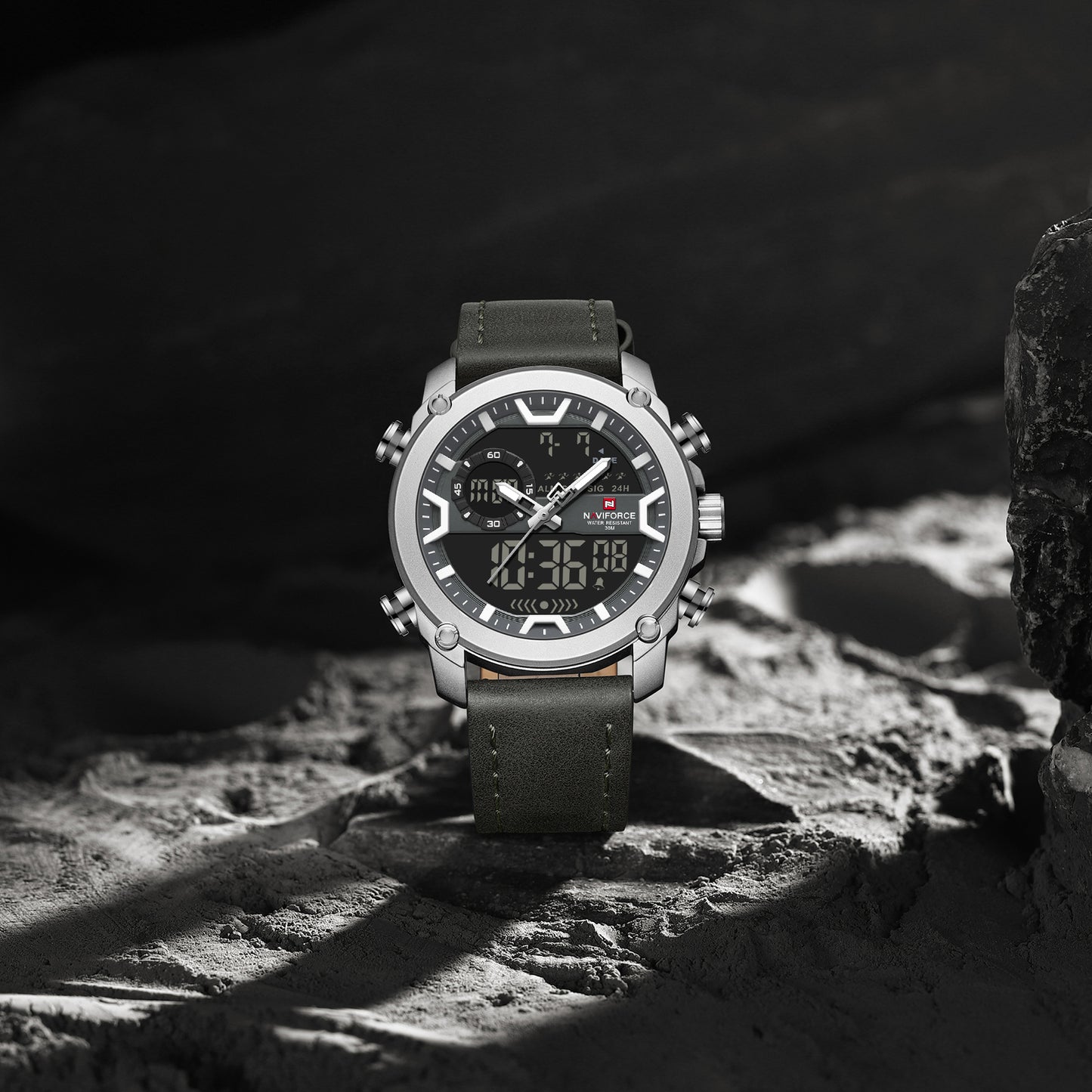 Naviforce 9261 Urban Men Leather Watch - Silver Grey