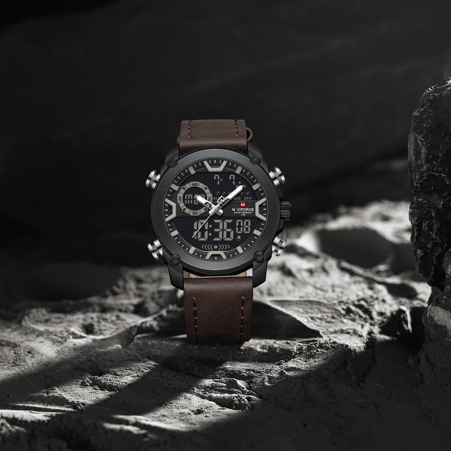 Naviforce 9261 Urban Men Leather Watch - Coffee-Brown Black