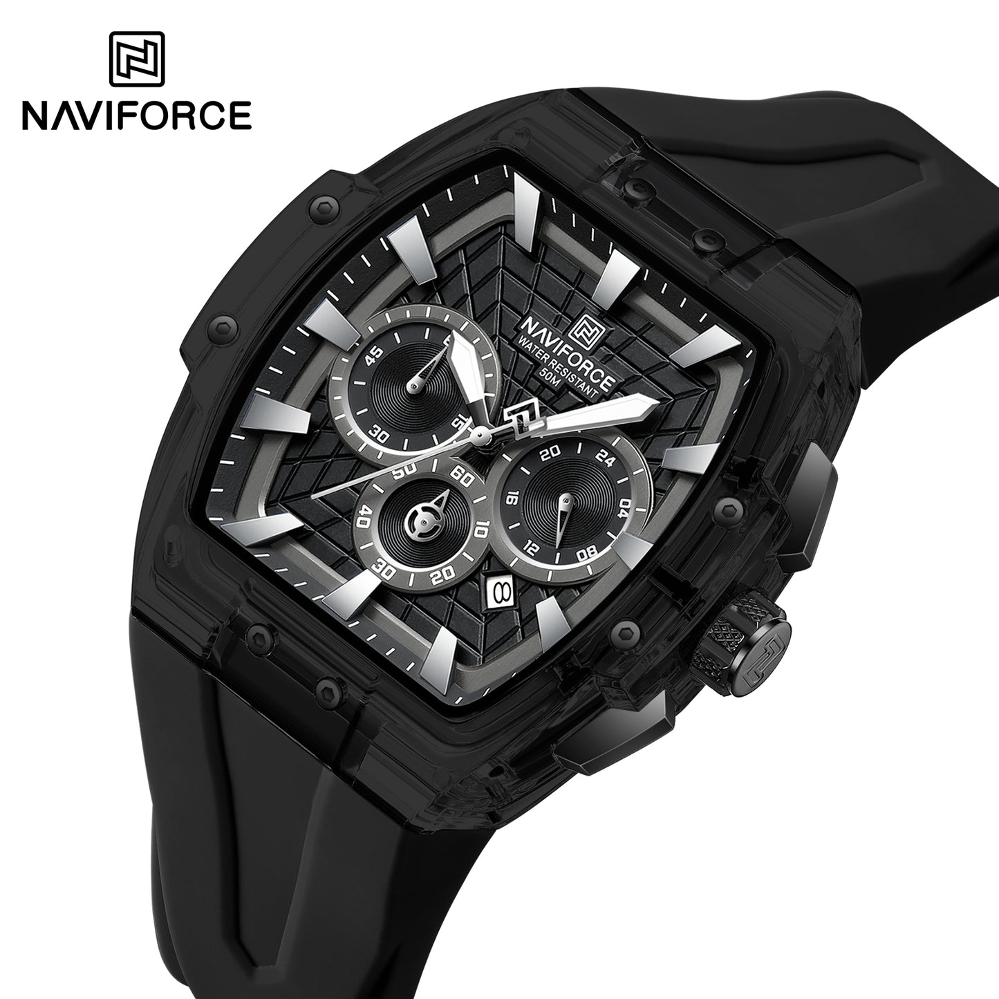 Naviforce 6113 Kwada Chrono Silicone Watch - Black
