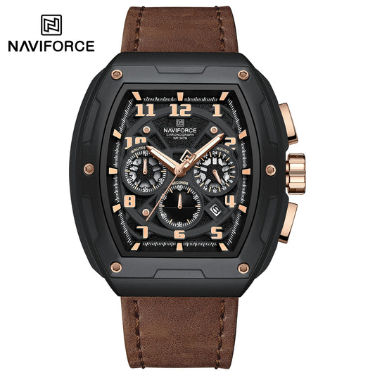 Naviforce 8053 Gently Men Leather Watch - Coffee-Brown