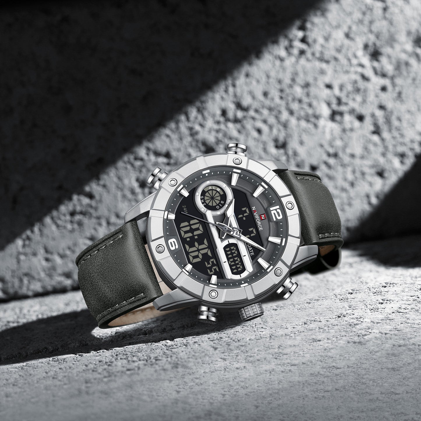 Naviforce 9263 CrossTime Edition Men Leather Watch - Grey