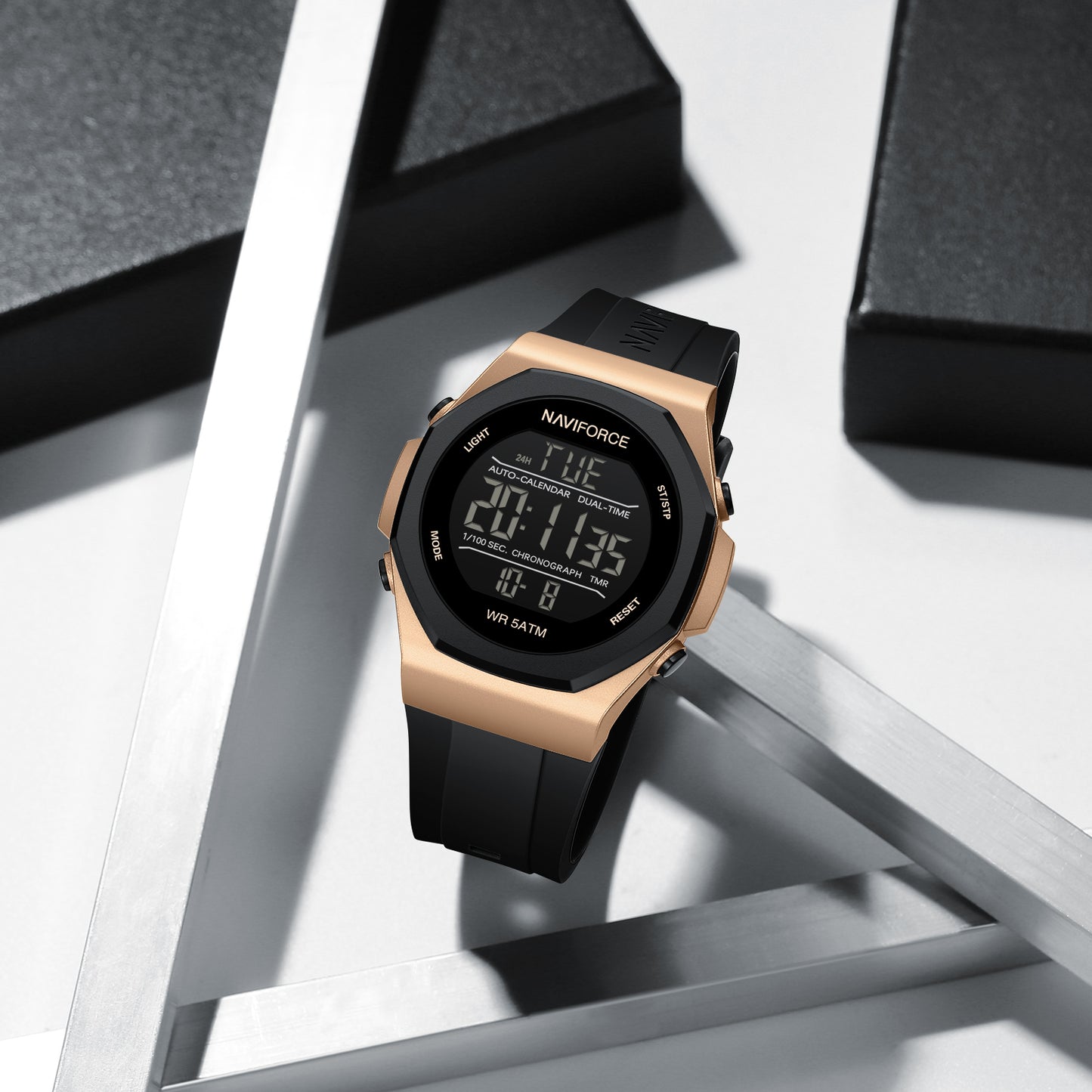 Naviforce NF7117 Volda Digital Men Watch - RoseGold Black