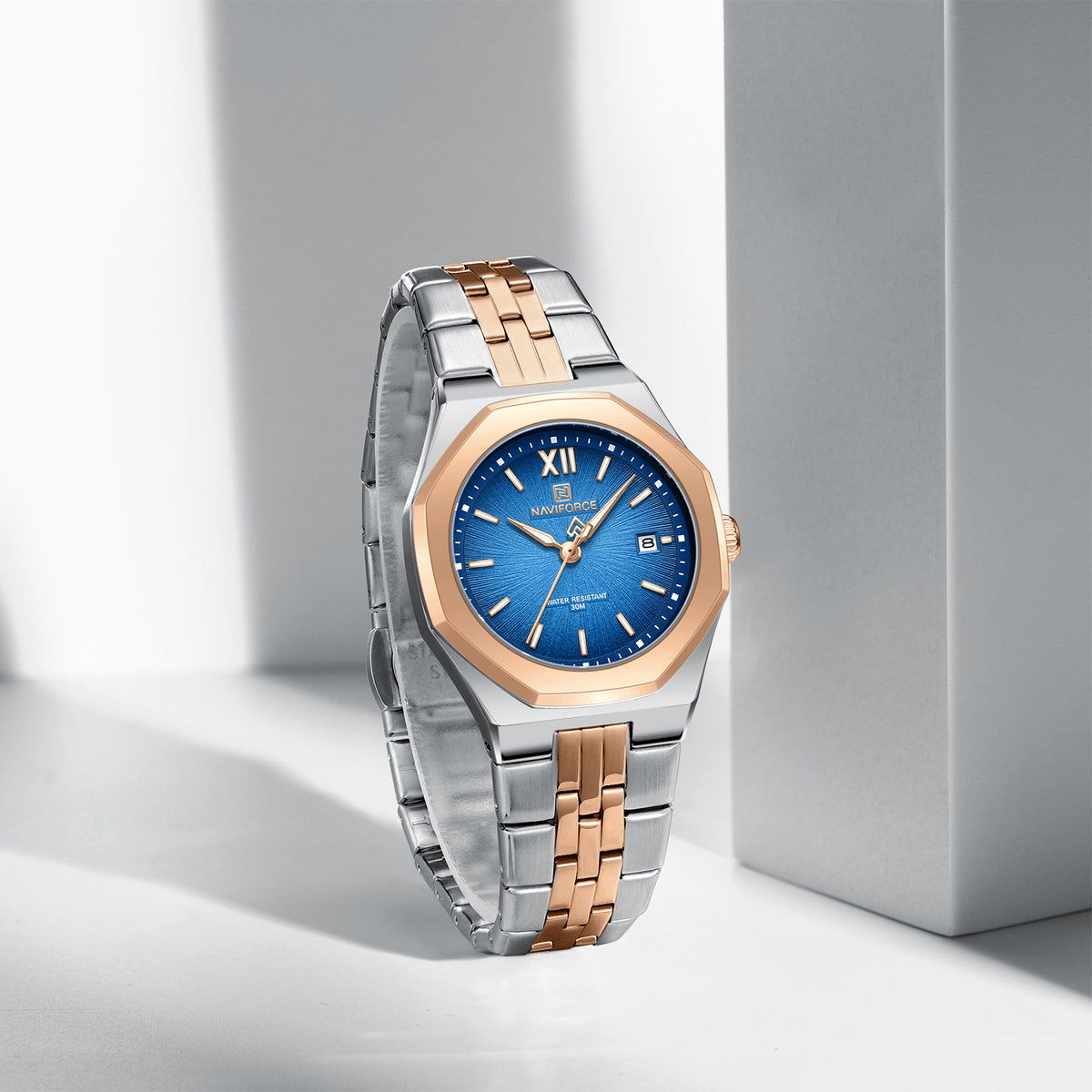 Naviforce 5078 Radiant Luxe Women Watch - Silver RoseGold Blue