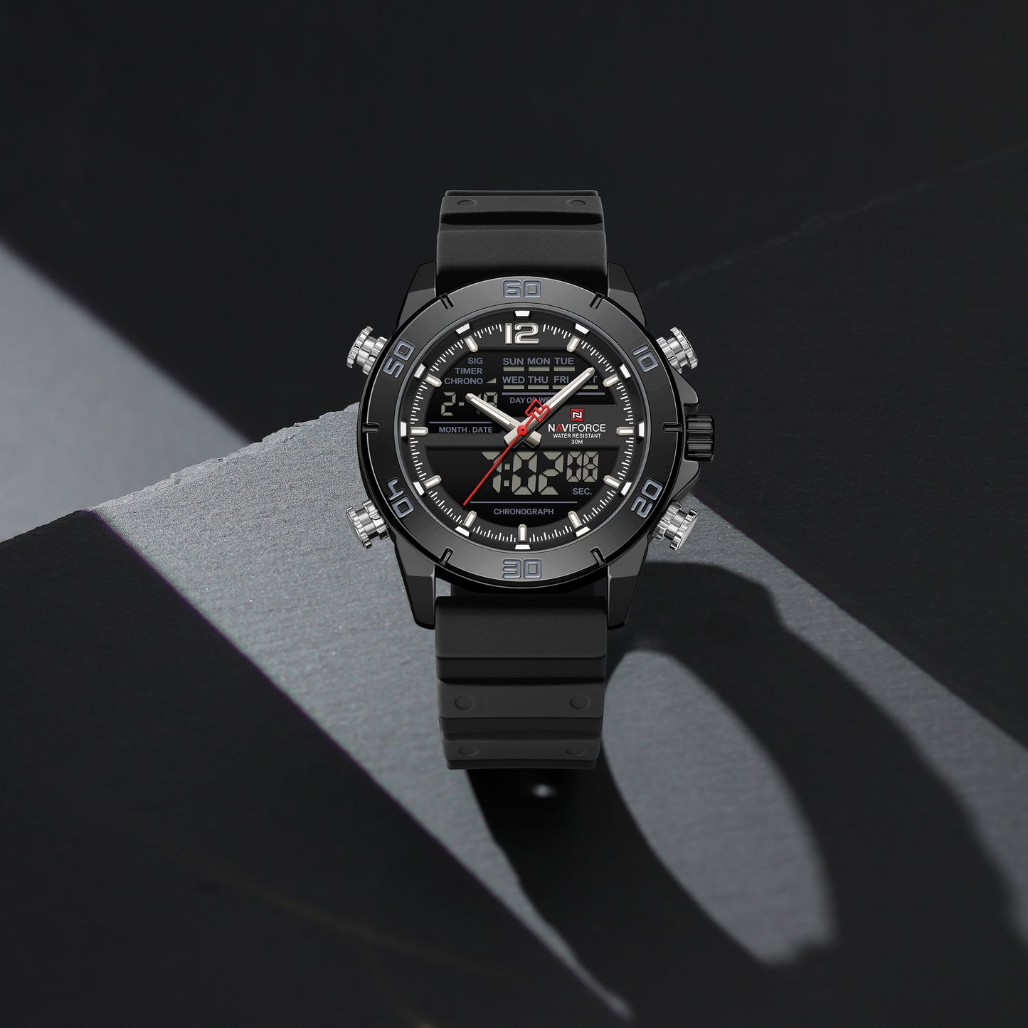 Naviforce 9253T Alexander Men Silicone Watch - Black