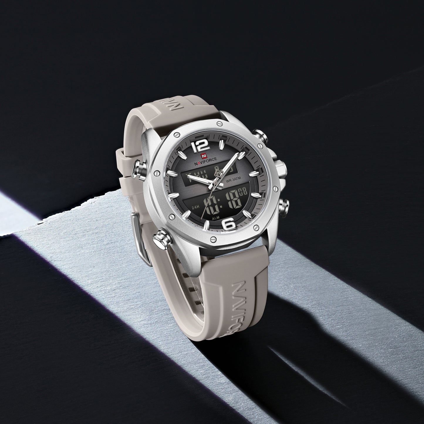 Naviforce 9264 Sentinel Men Silicone Watch - Silver Grey