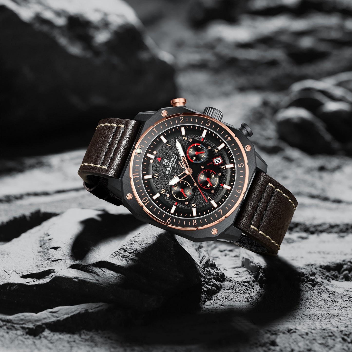 Naviforce NF8057 Chronomaster Men Watch - Coffee-Brown