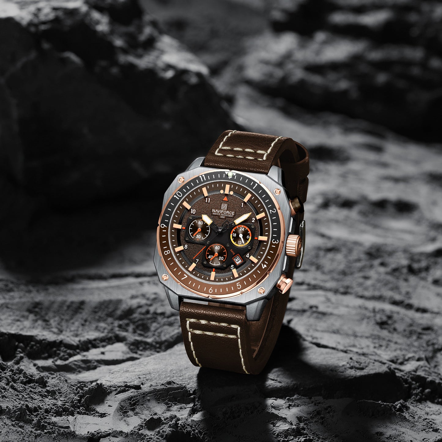 Naviforce 8057 Chronomaster Men Watch - Silver Brown