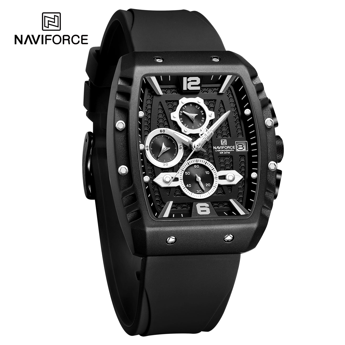 Naviforce 8025 Rotary Men Watch - Black White