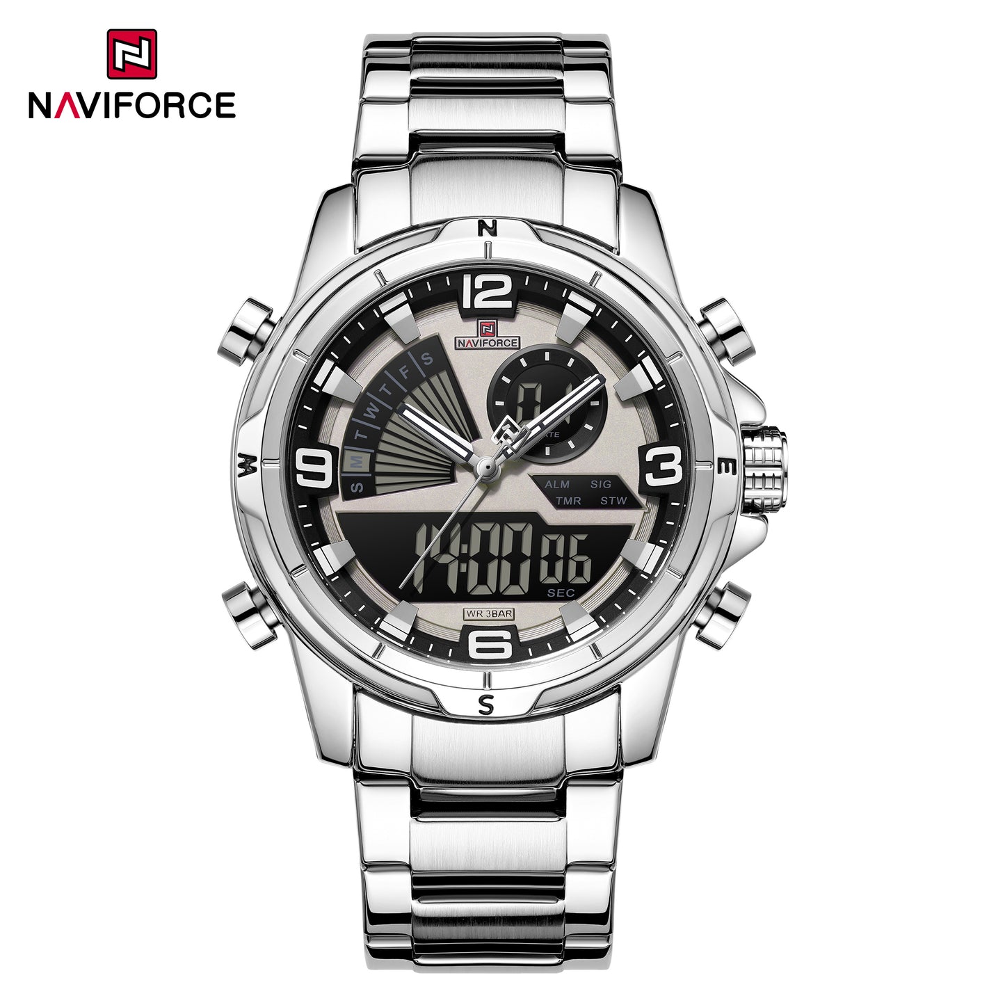 Naviforce 9257 Dual-Master Men Watch - Silver