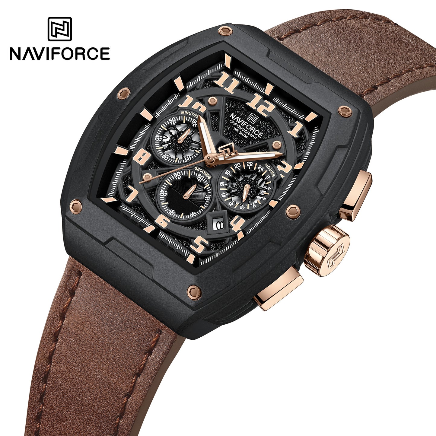 Naviforce 8053 Gently Men Leather Watch - Coffee-Brown