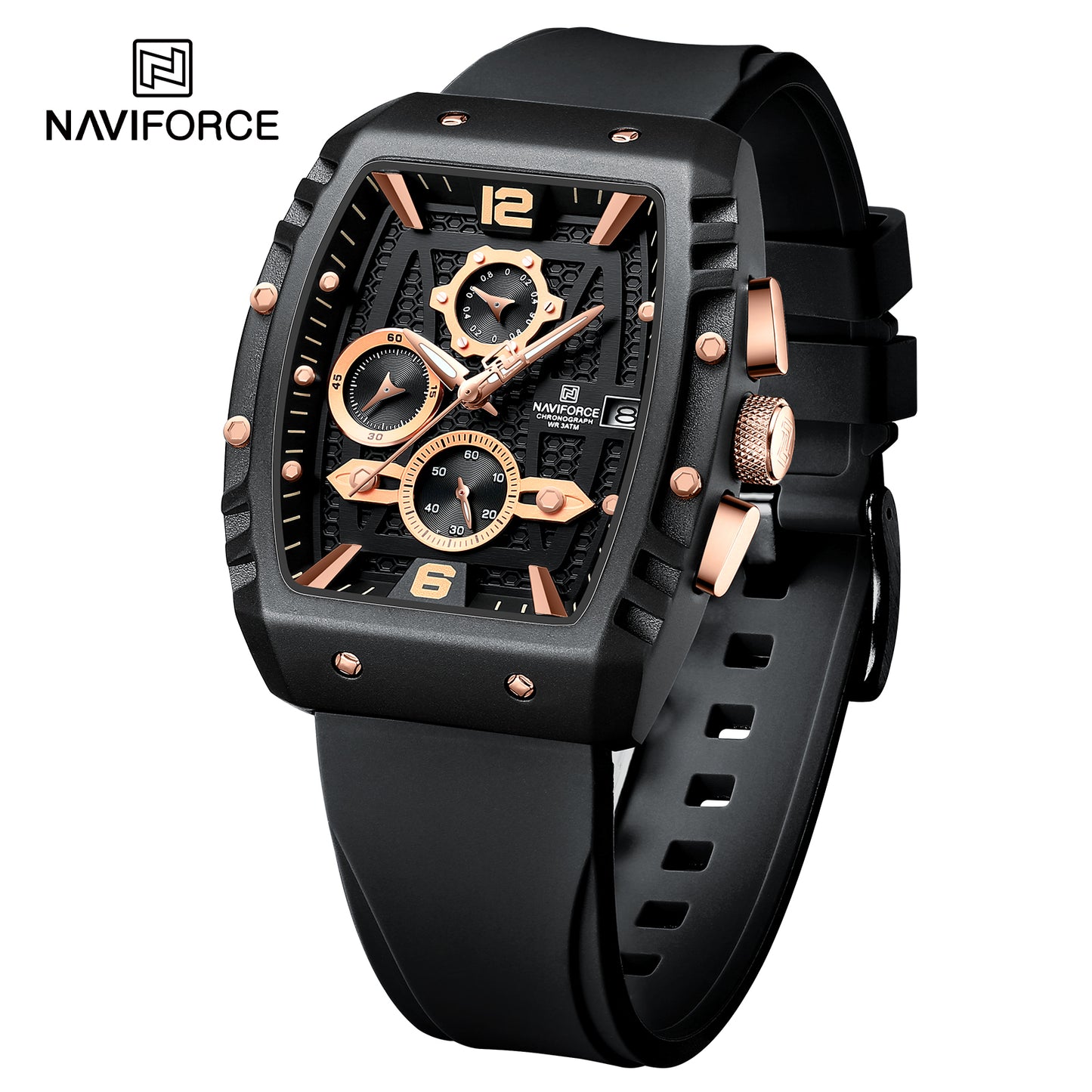 Naviforce 8025 Rotary Men Watch - Black RoseGold