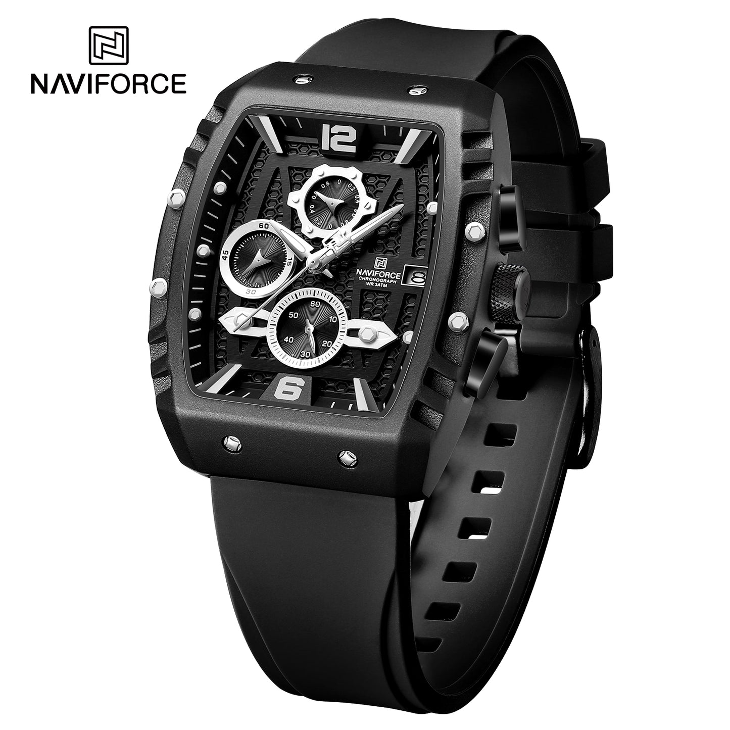 Naviforce 8025 Rotary Men Watch - Black White