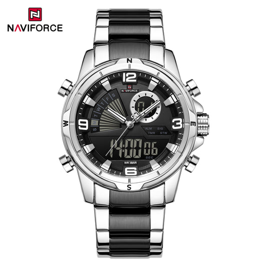 Naviforce 9257 Dual-Master Men Watch - Silver Black