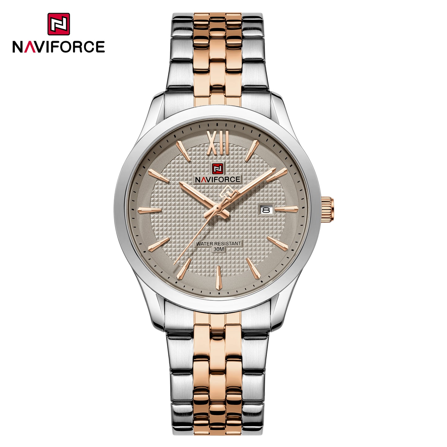Naviforce 9255 Elite Grey Men Watch - Silver RoseGold Grey