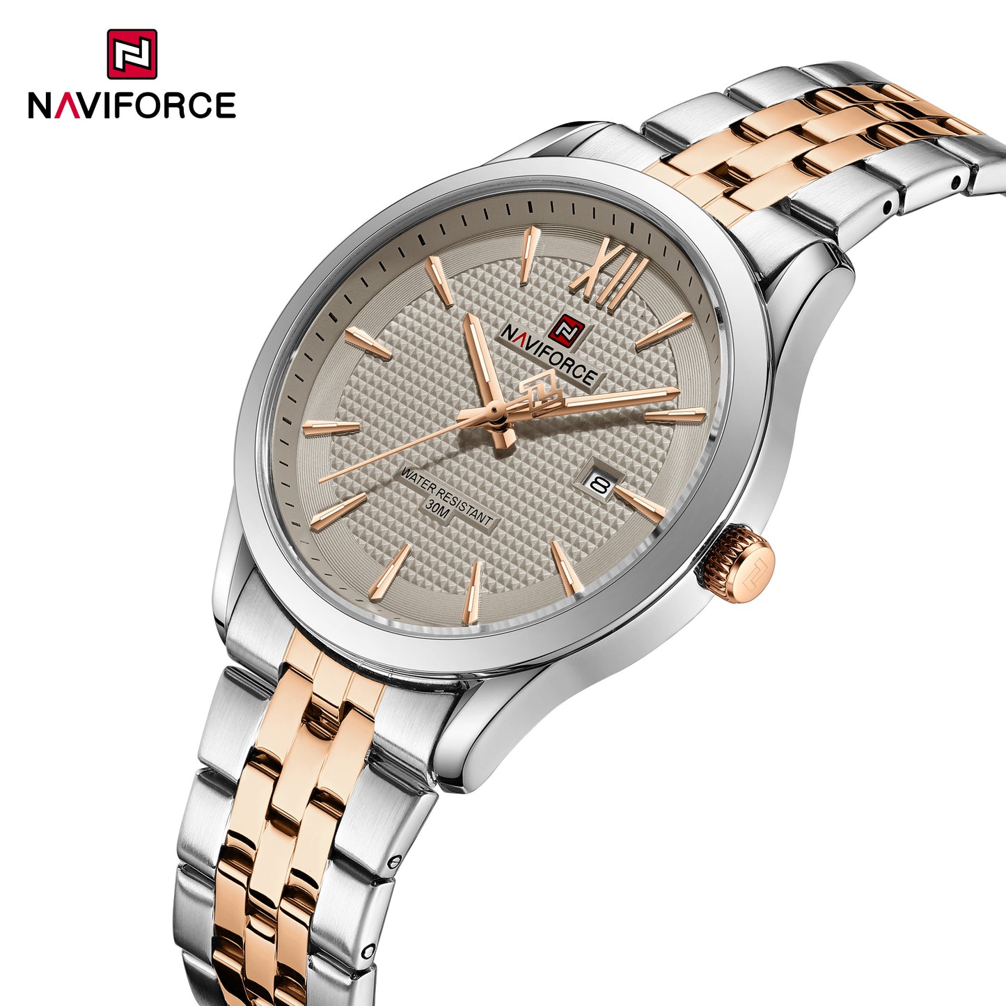 Naviforce 9255 Elite Grey Men Watch - Silver RoseGold Grey
