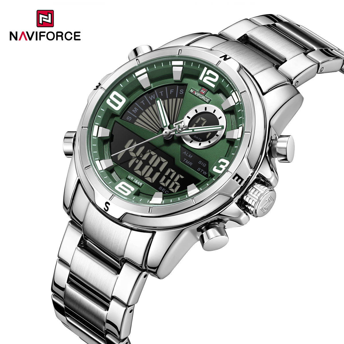 Naviforce 9257 Velocity Men Watch - Silver Green