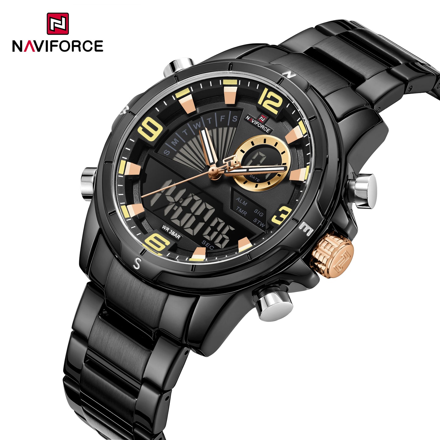 Naviforce 9257 Dual-Master Men Watch - Black