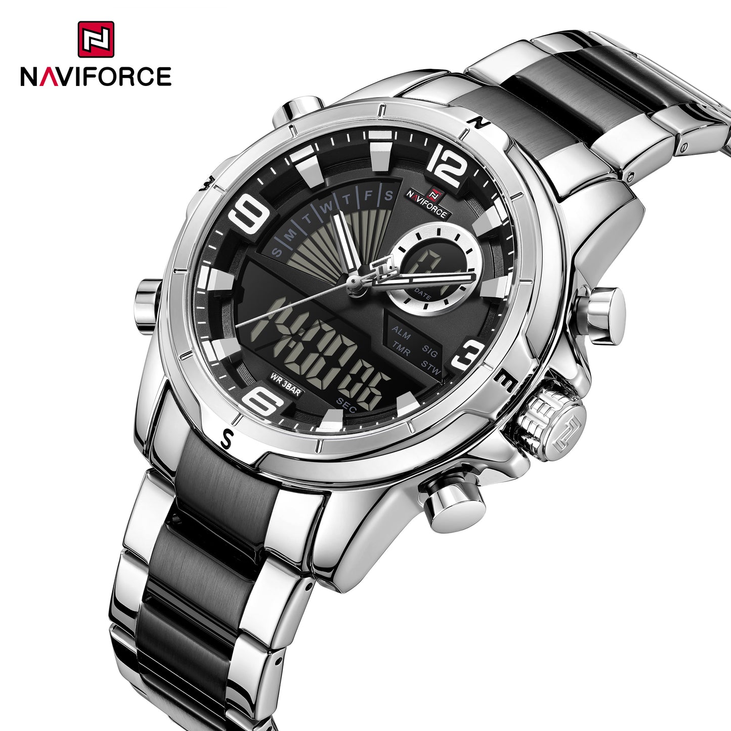 Naviforce 9257 Dual-Master Men Watch - Silver Black
