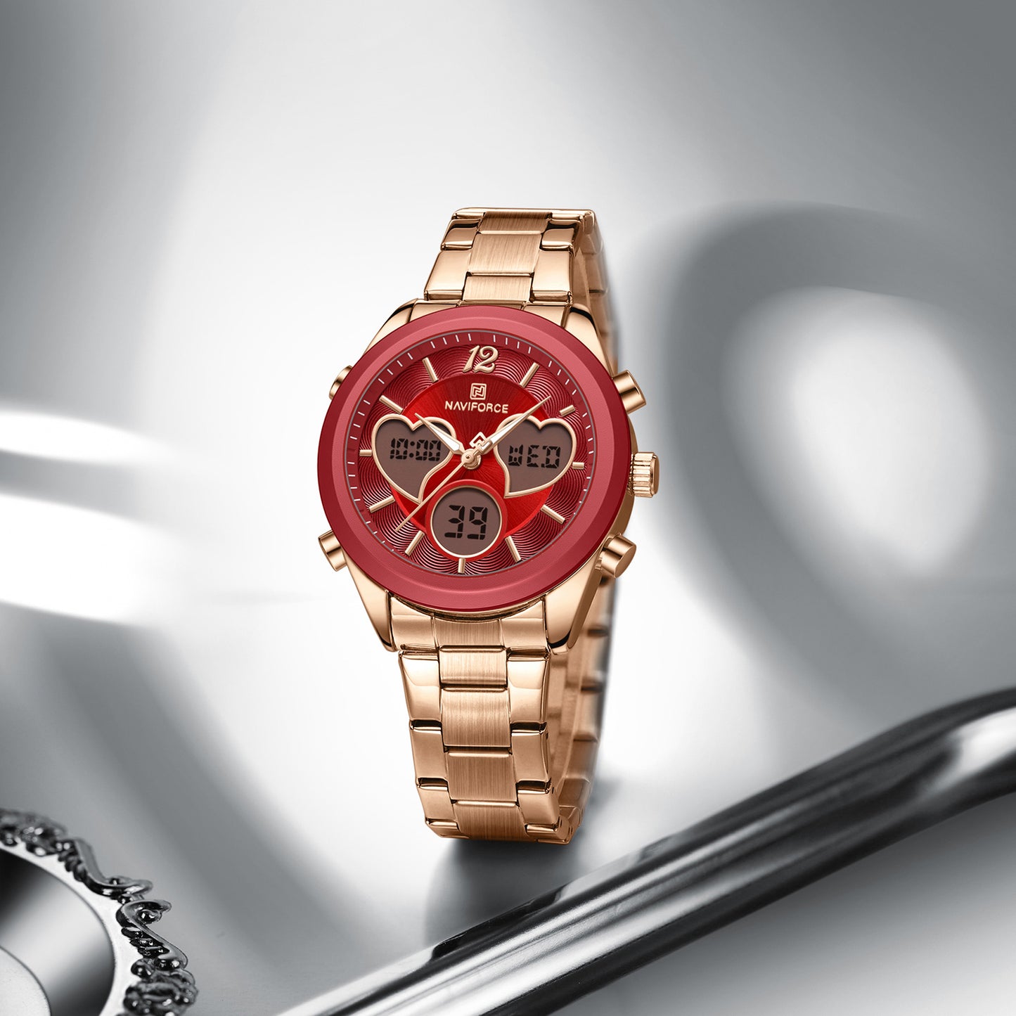 Naviforce 5045 Lovie Women Watch - Rosegold Red