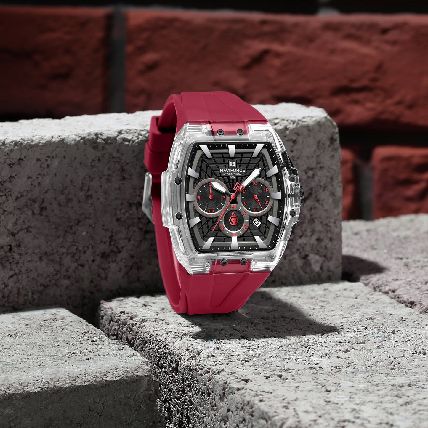 Naviforce 6113 Kwada Chrono Silicone Watch - Black Red