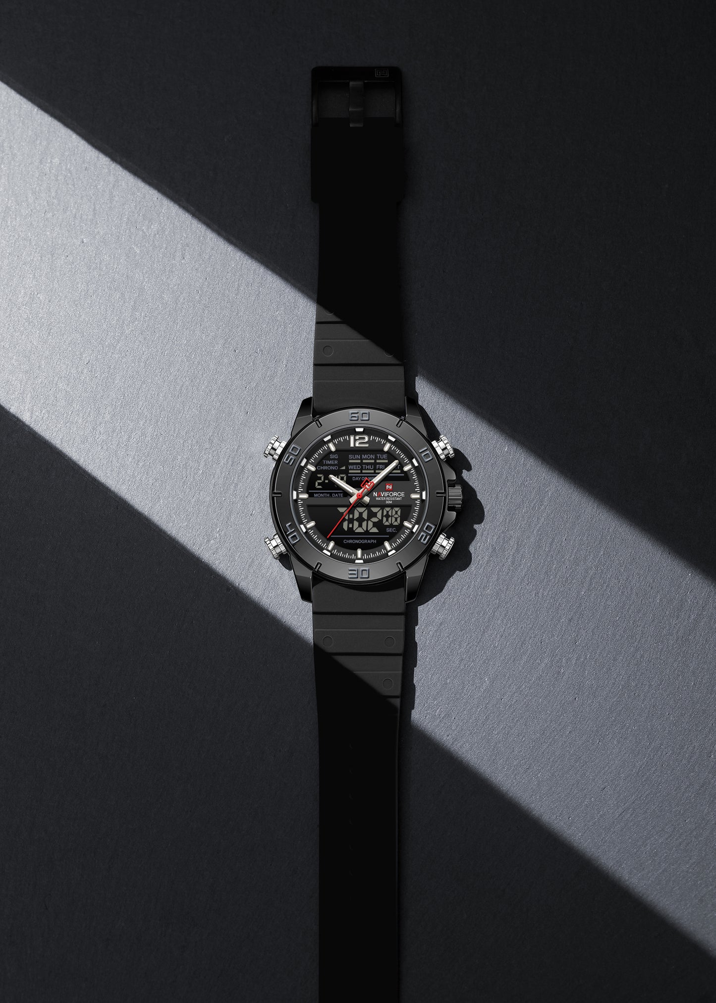 Naviforce 9253T Alexander Men Silicone Watch - Black