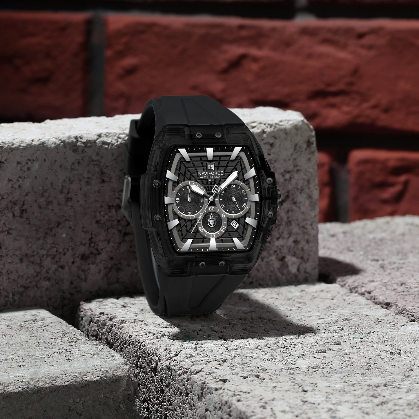 Naviforce 6113 Kwada Chrono Silicone Watch - Black