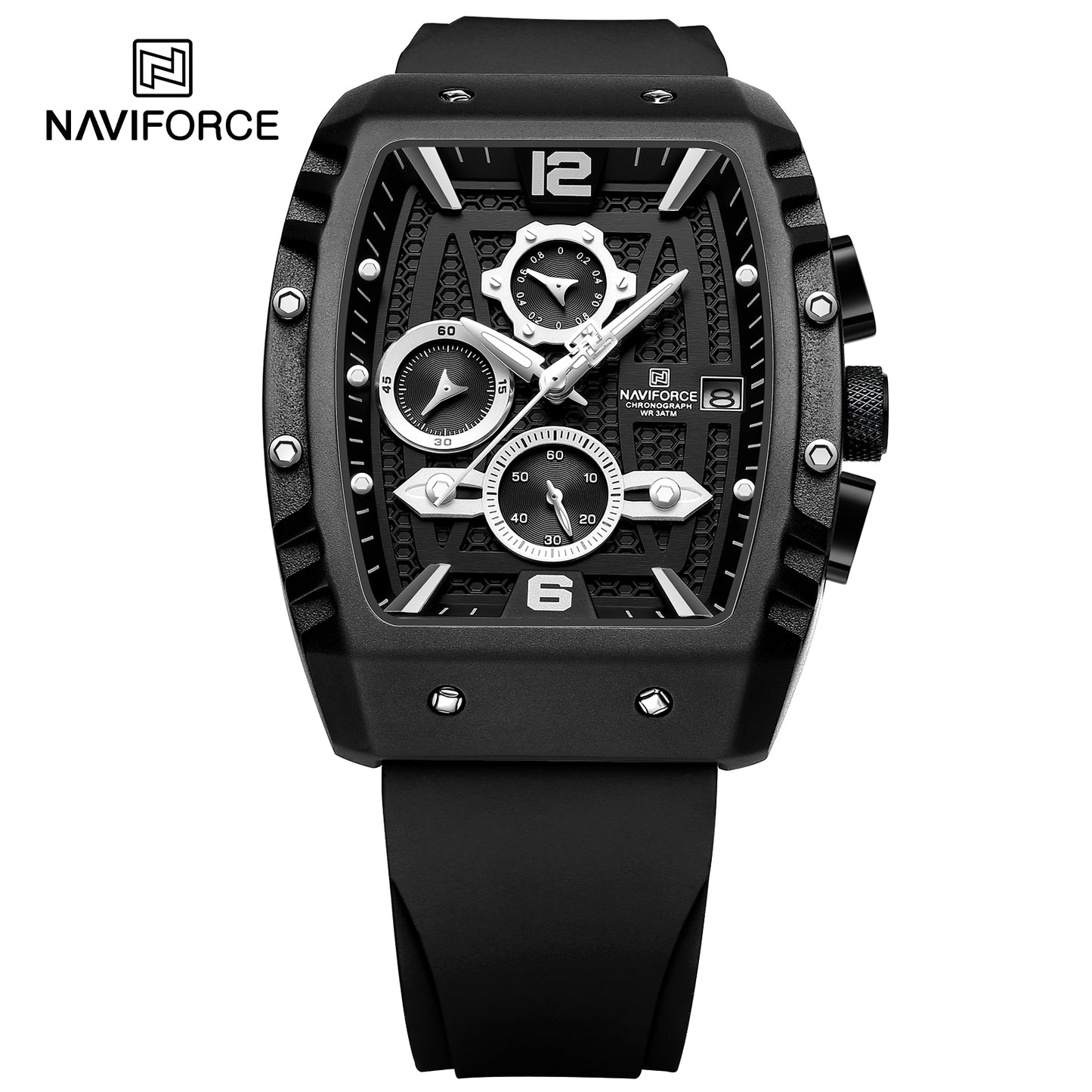 Naviforce 8025 Rotary Men Watch - Black White