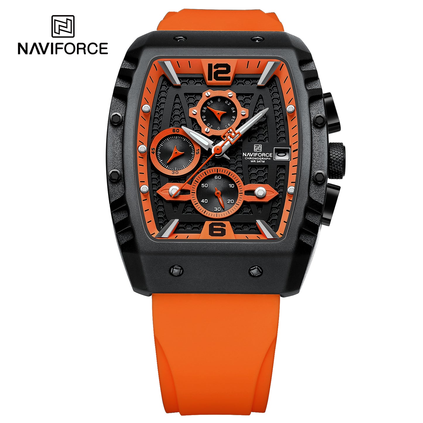 Naviforce 8025 Rotary Men Watch - Black Orange