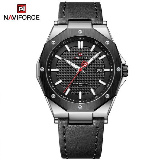 Naviforce 9200L Quartz Men Leather Watch - Black