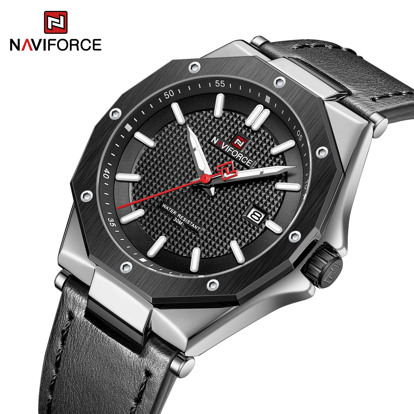 Naviforce 9200L Quartz Men Leather Watch - Black