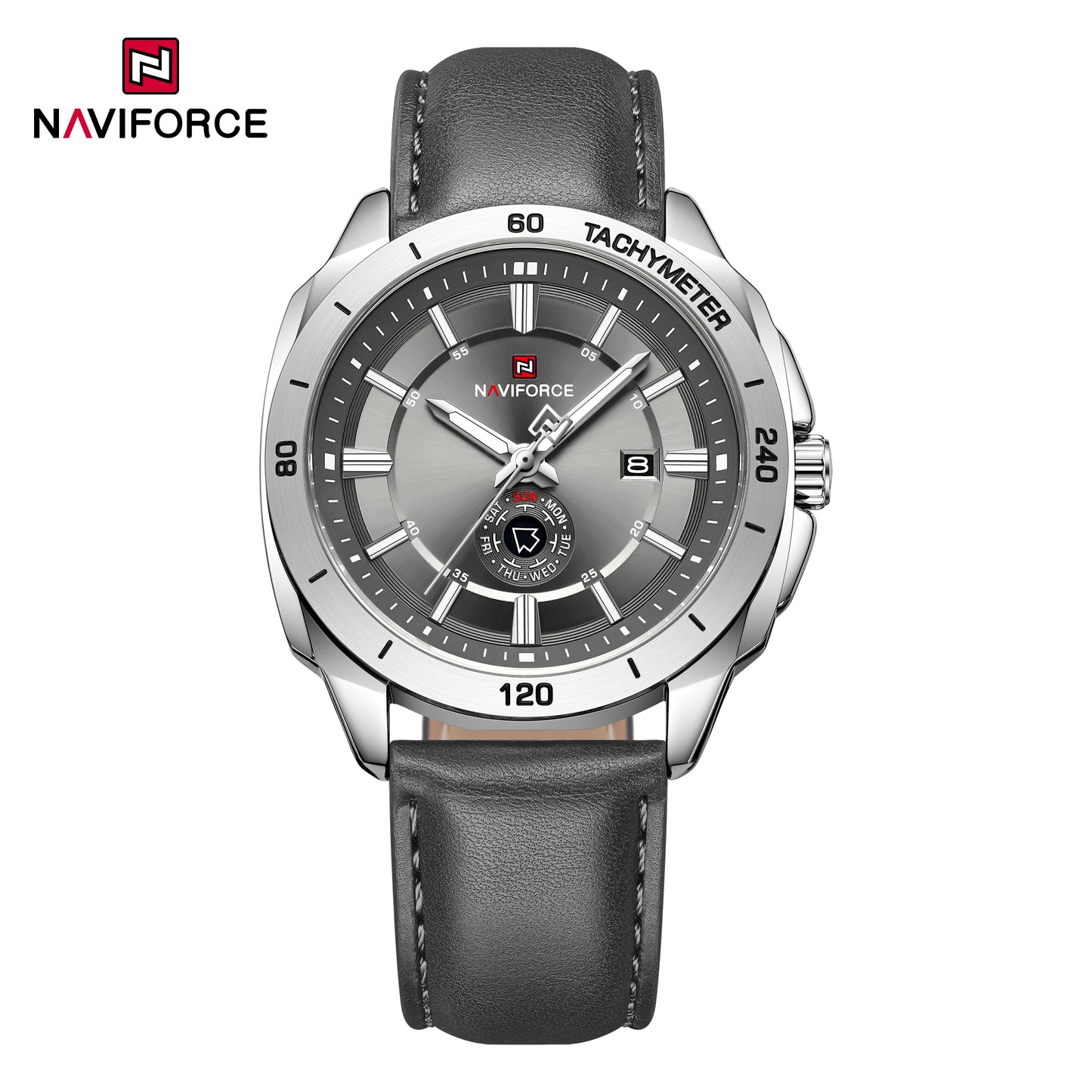 Naviforce 9269 Ascot Men Leather Watch - Silver Grey