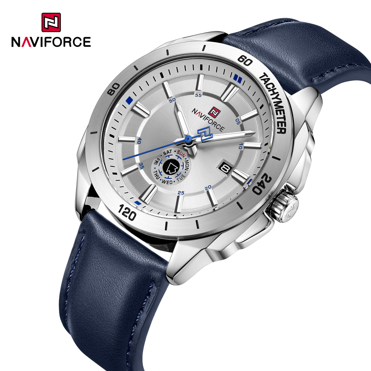 Naviforce 9269 Ascot Men Leather Watch - Silver Blue