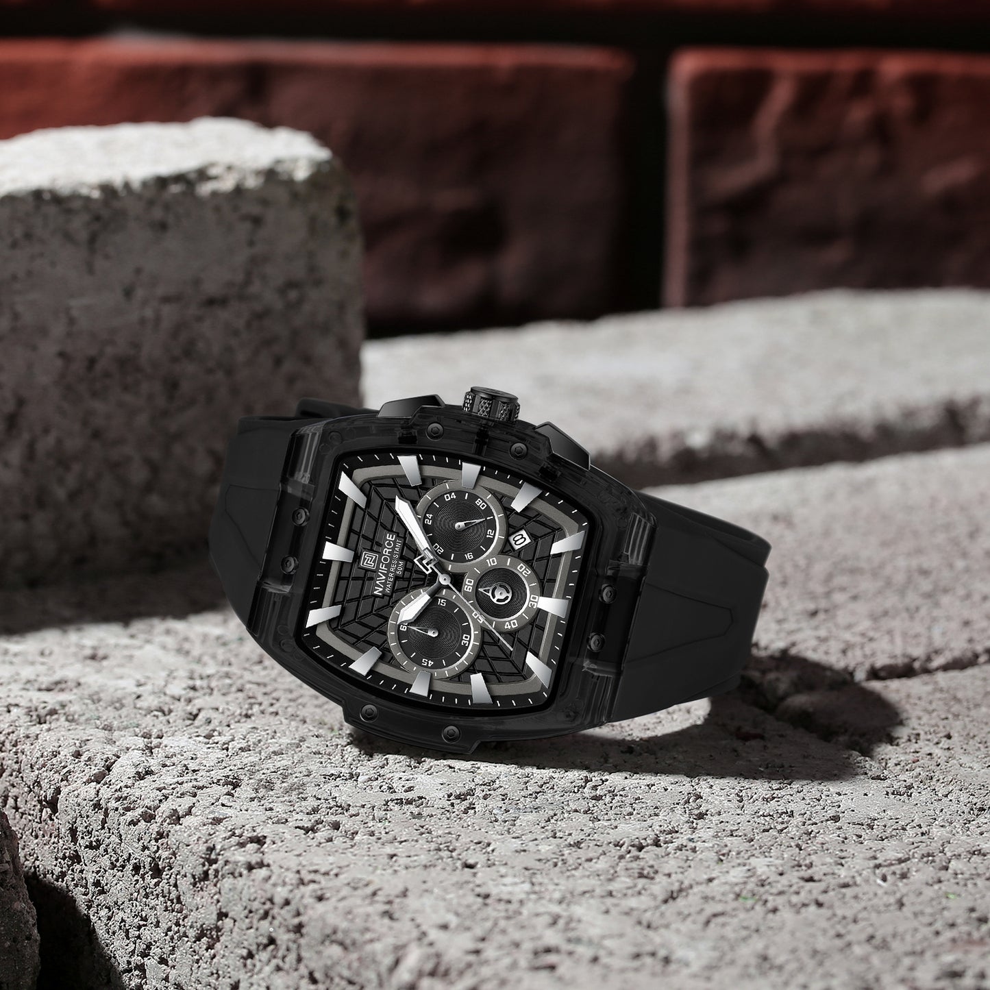 Naviforce 6113 Kwada Chrono Silicone Watch - Black