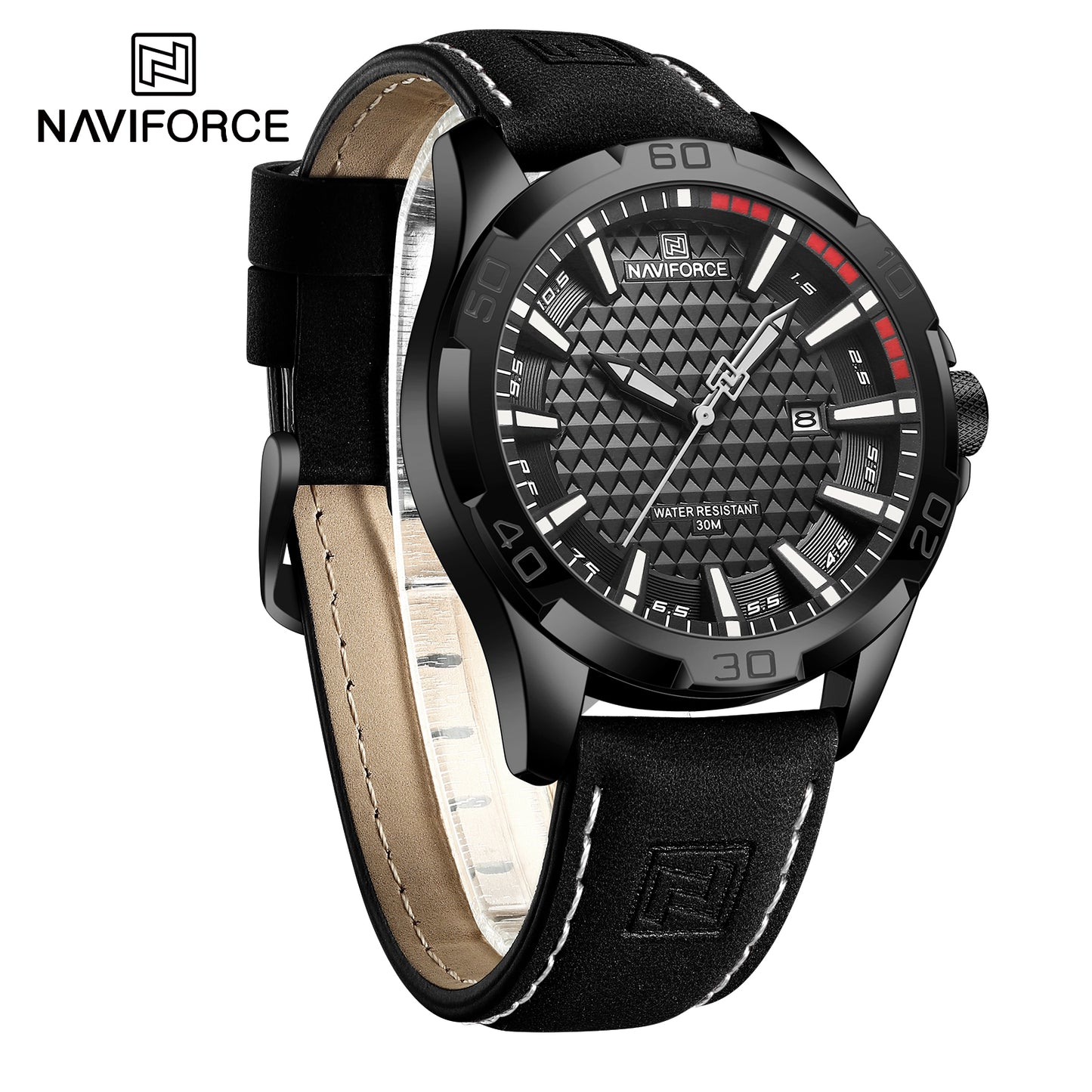 Naviforce 8023 Rotary Men Leather Watch - Black
