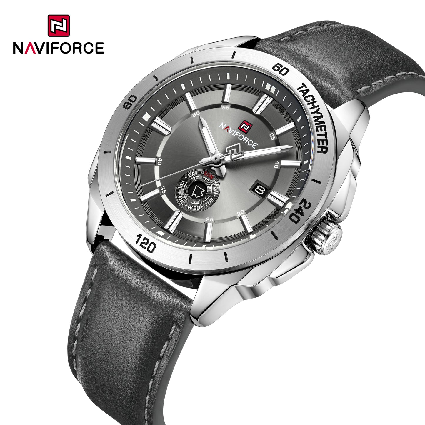 Naviforce 9269 Ascot Men Leather Watch - Silver Grey