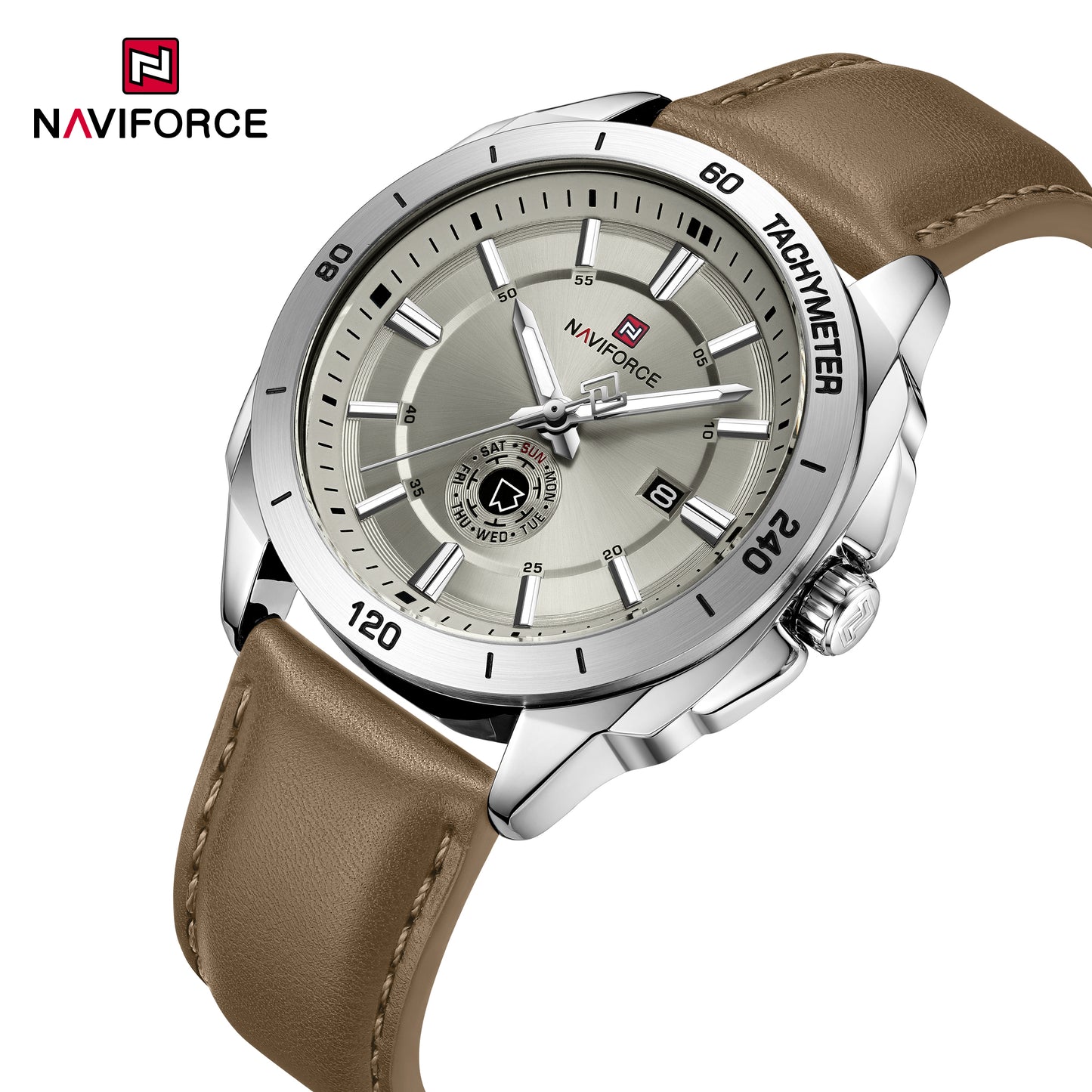 Naviforce 9269 Ascot Men Leather Watch - Tanbrown Silver