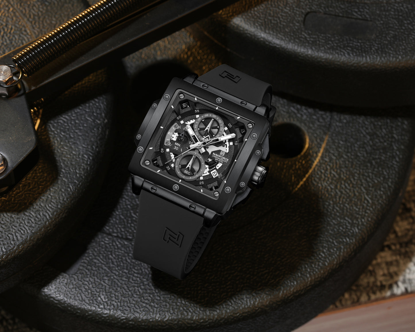 Naviforce 8064 Square Chrono Men Watch - Black