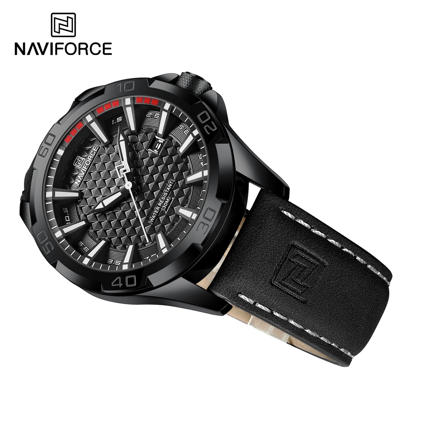Naviforce 8023 Rotary Men Leather Watch - Black