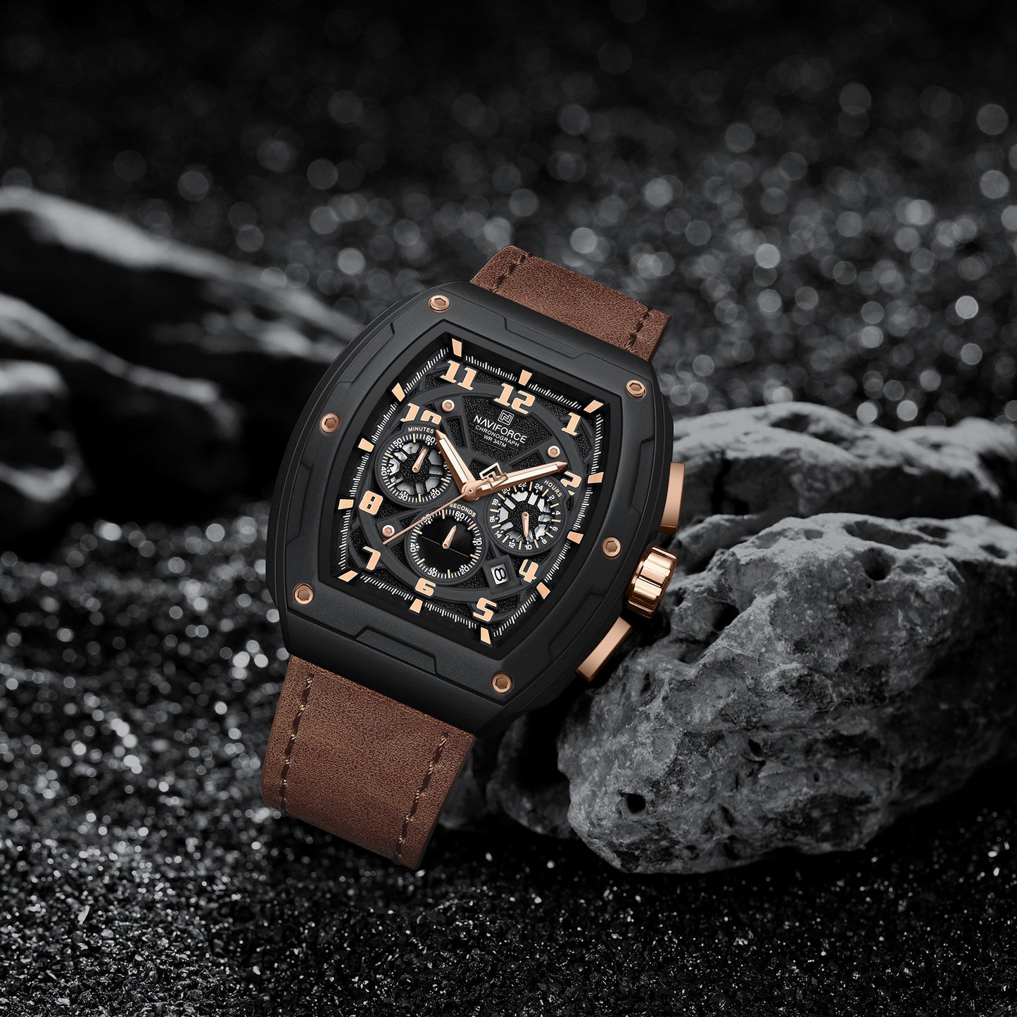 Naviforce 8053 Gently Men Leather Watch - Coffee-Brown
