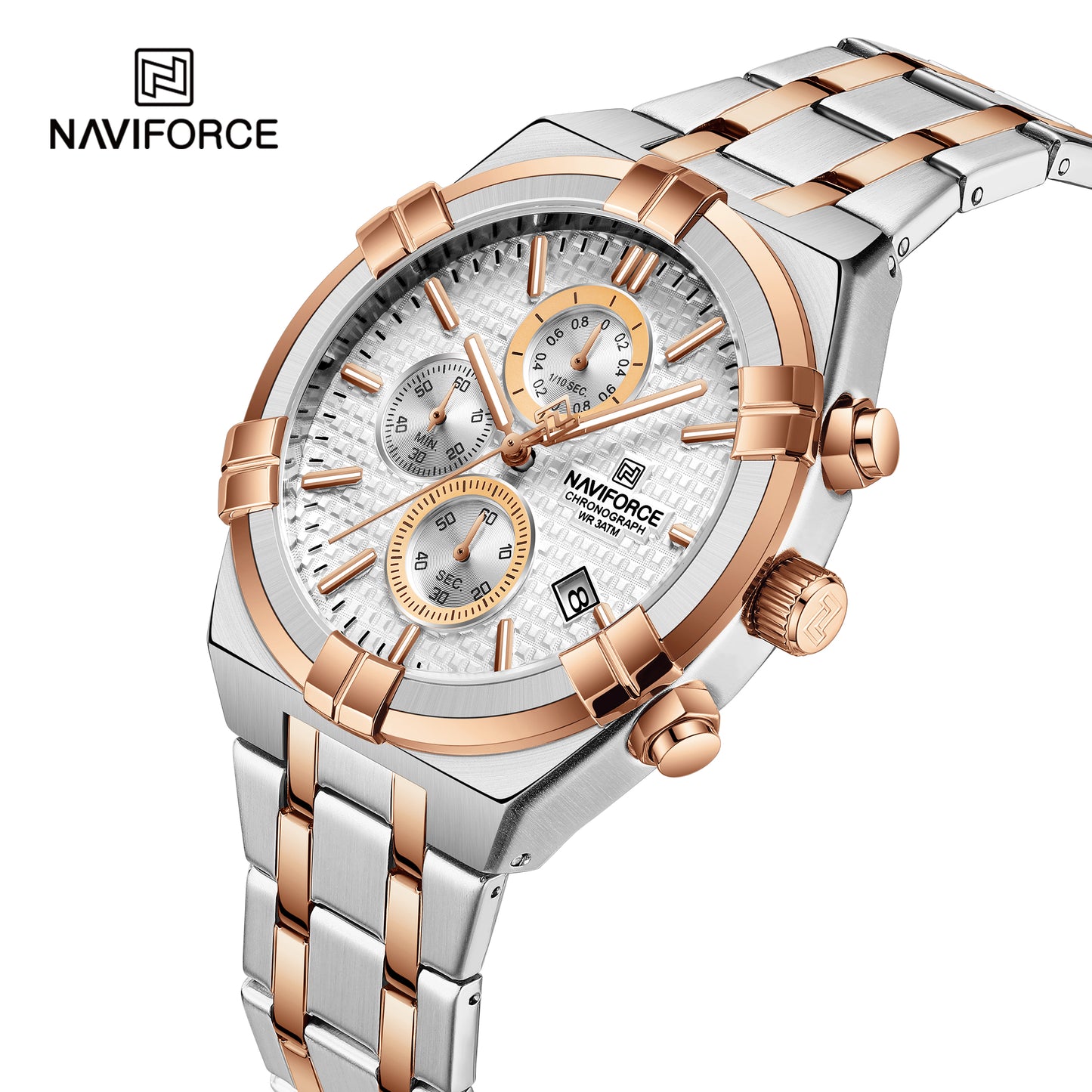 Naviforce 8042 Baymax Classic Men Watch - Silver RoseGold