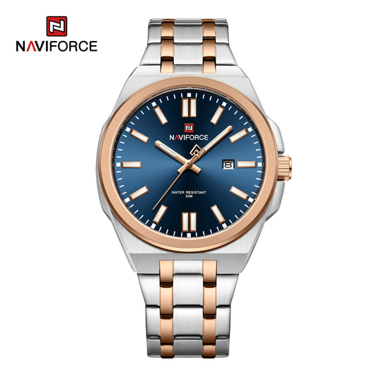 Naviforce 9226 Bloom Luxury Men Watch - Silver RoseGold Blue