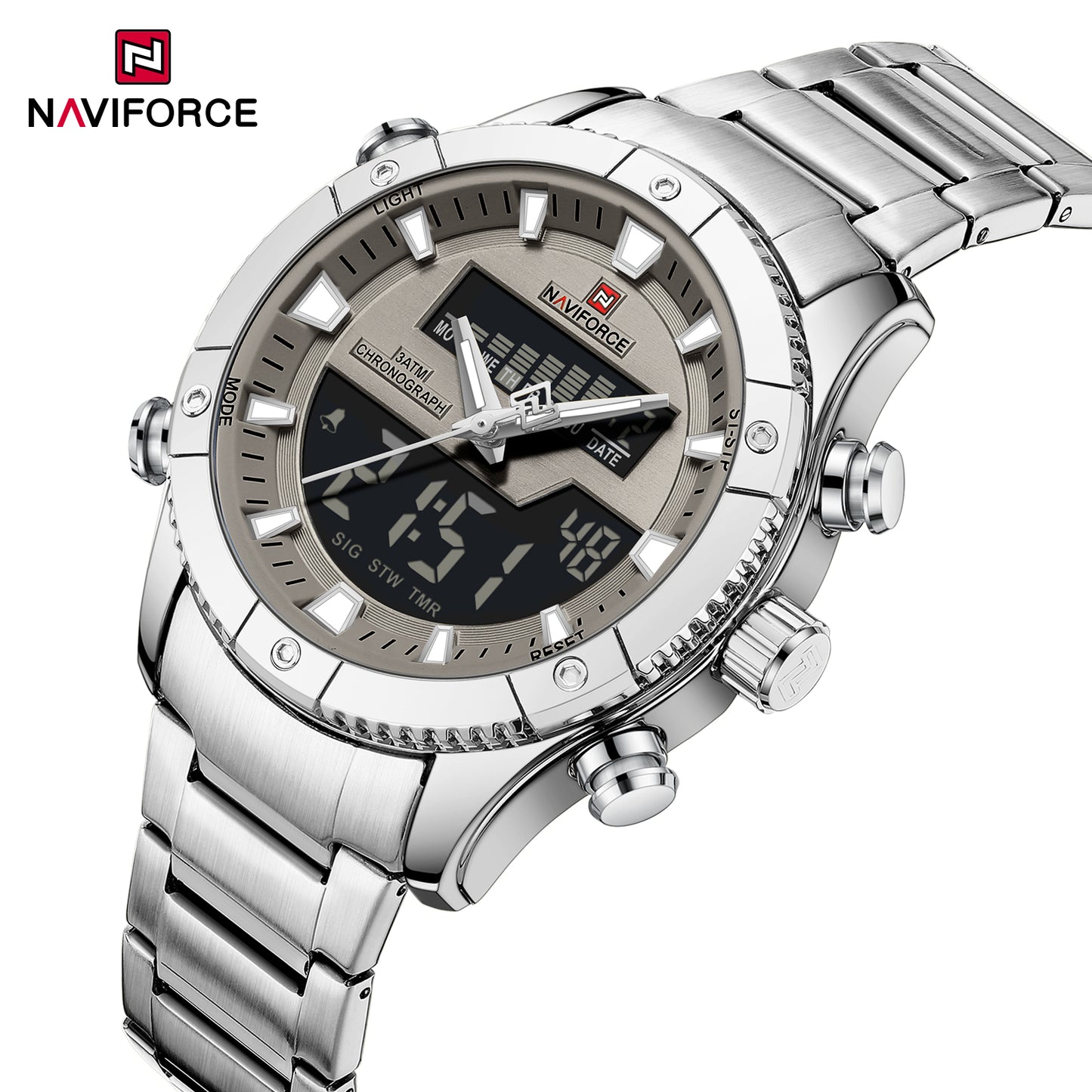 Naviforce 9259 Prime Men Stainless Steel Watch - Silver Grey
