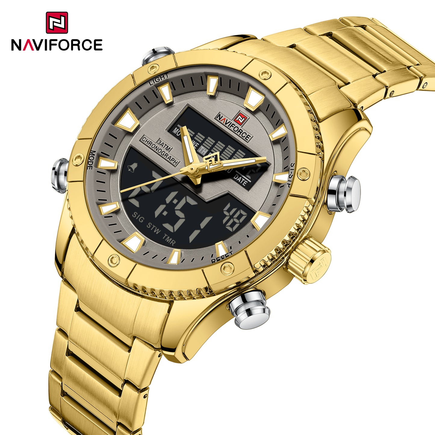 Naviforce 9259 Prime Men Stainless Steel Watch - Gold Grey