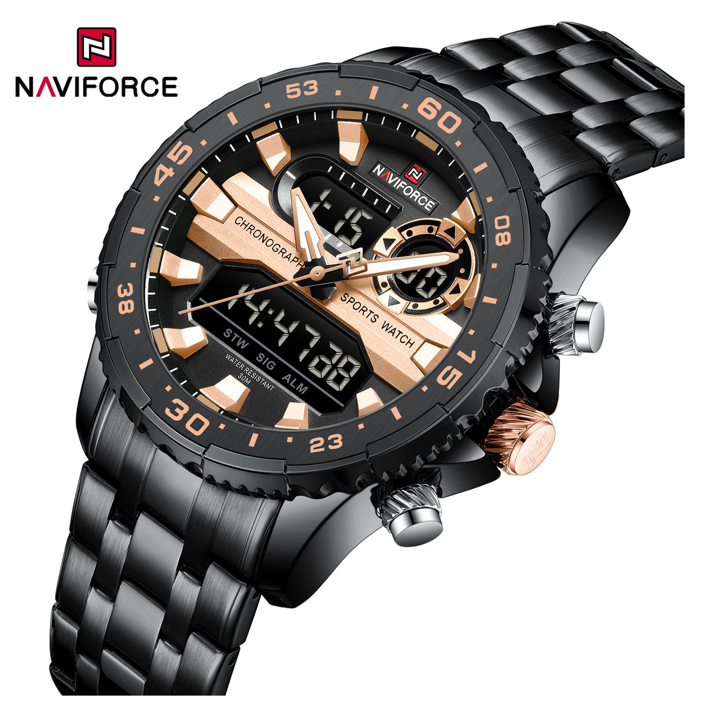 Naviforce 9234 Unicorn Men Watch - Black RoseGold