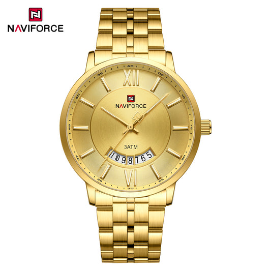 Naviforce 9238 Unico Quartz Couple Watch - Gold