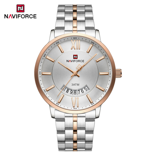 Naviforce 9238 Unico Quartz Couple Watch - Silver Rosegold