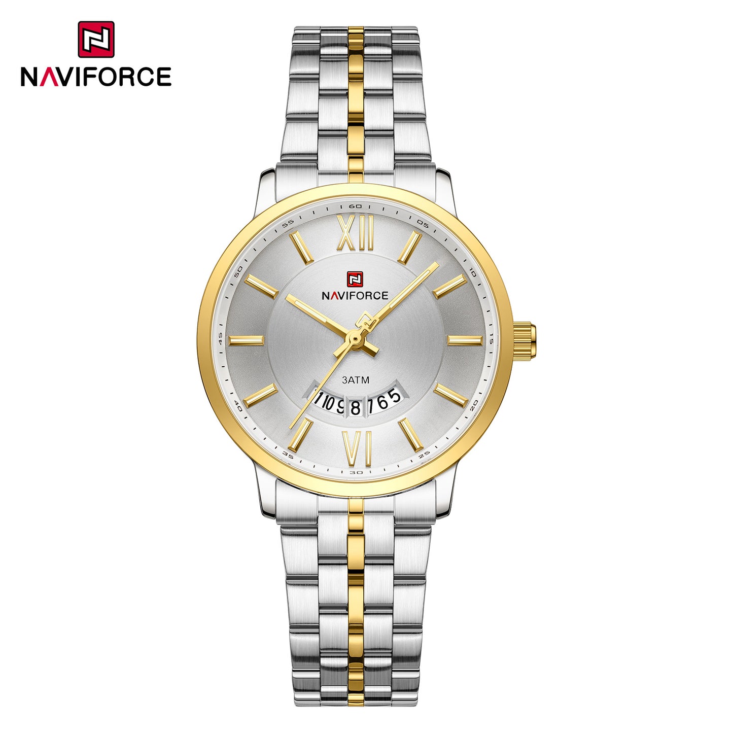 Naviforce 9238 Unico Quartz Couple Watch - Silver Gold