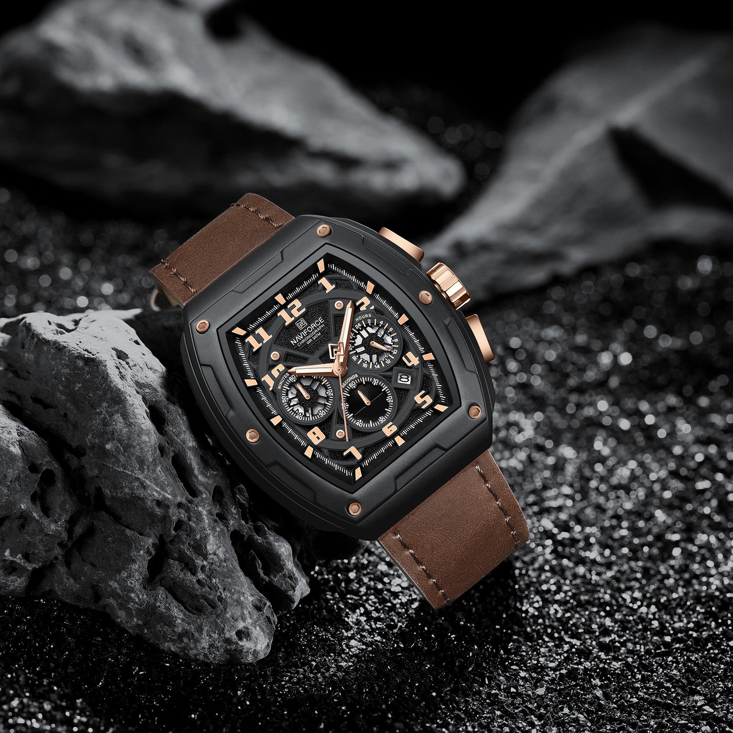 Naviforce 8053 Gently Men Leather Watch - Coffee-Brown