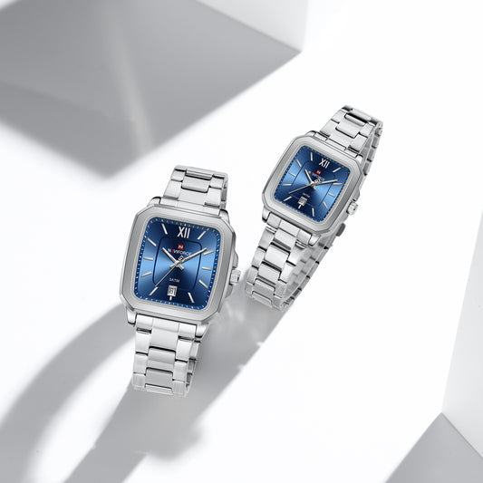 Naviforce 9239 Luxury Couple Watch - Silver Blue